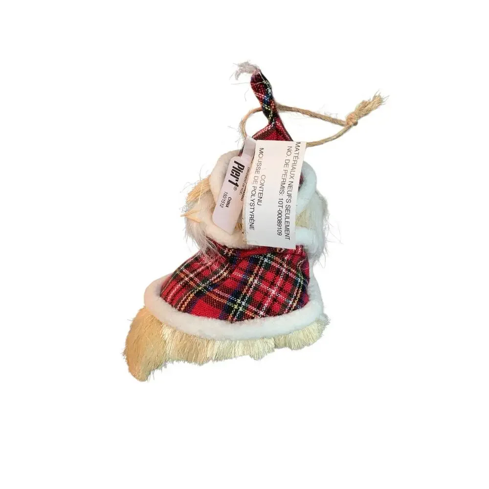 Pier 1 Imports Sisal Dog Christmas Tree Ornaments Set of 3 Santa Hat Plaid 5.5